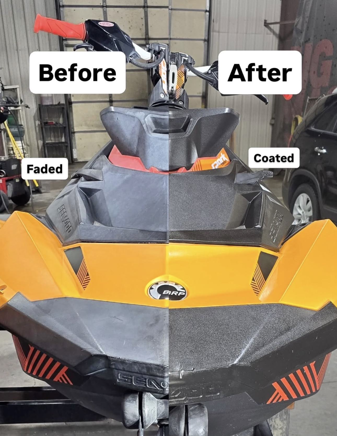 Sea-Doo jet ski — faded on the left, coated and restored on the right